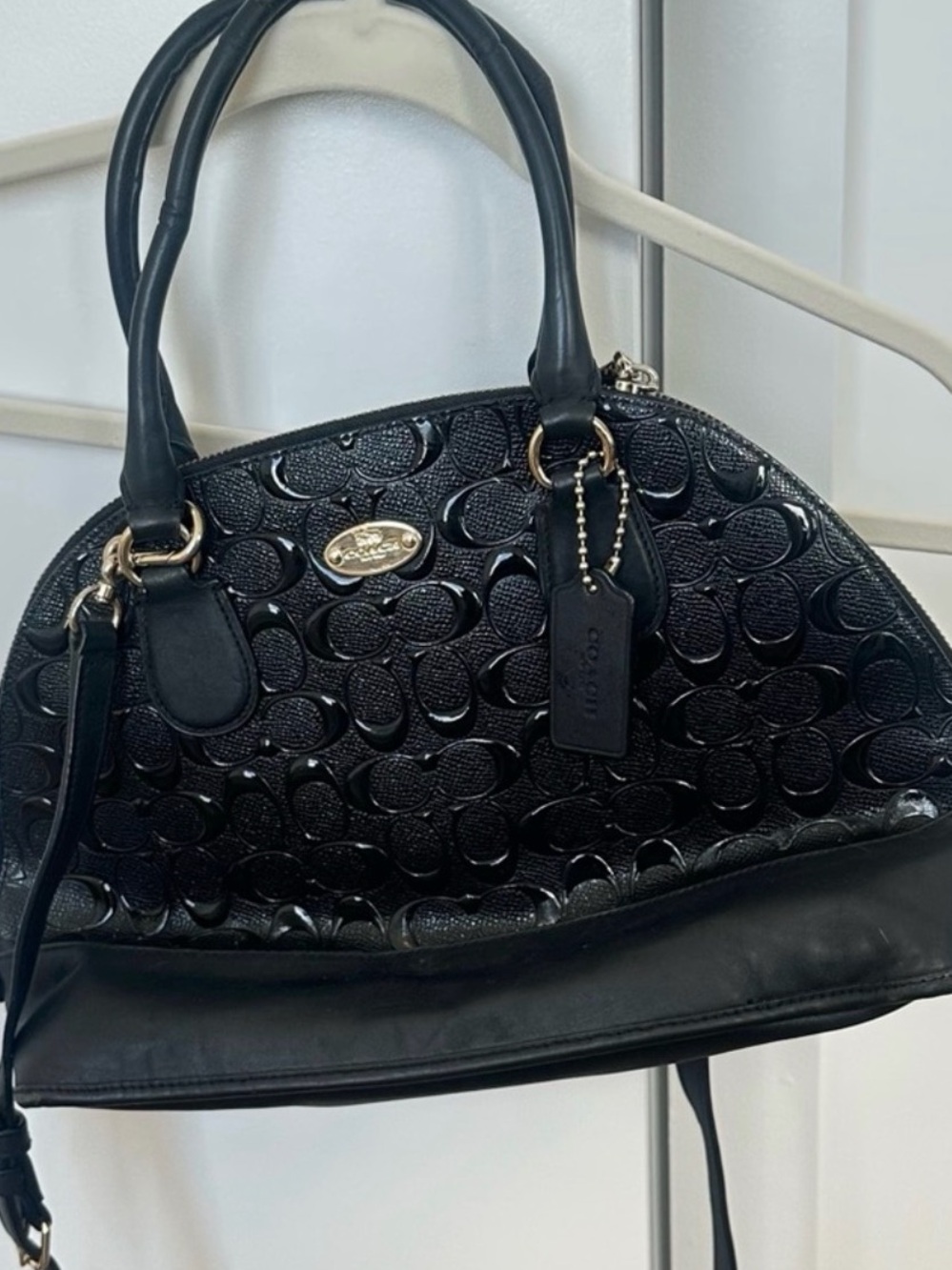 Coach Black Embossed Signature Dome Crossbody Satchel